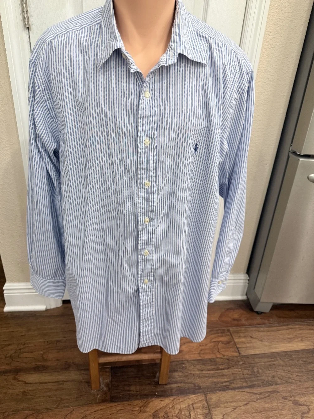Polo Ralph Lauren Lowell Dress Shirt Mens 18 32/33 Blue Stripe 100% Cotton